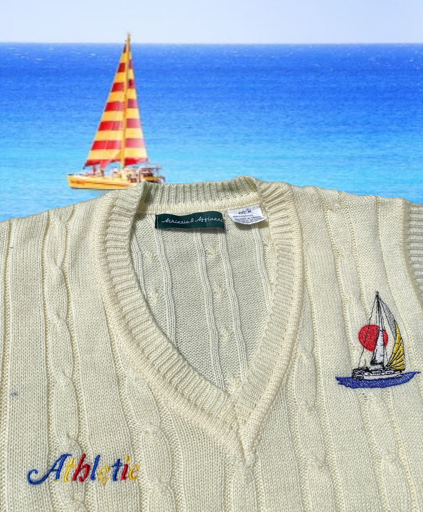 AA Cream Sailing Sweater Vest Mens Medium