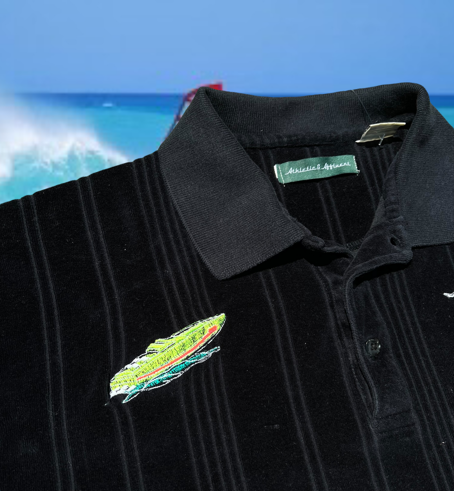 AA Velour Cigarette Boat Glow Polo Mens Medium