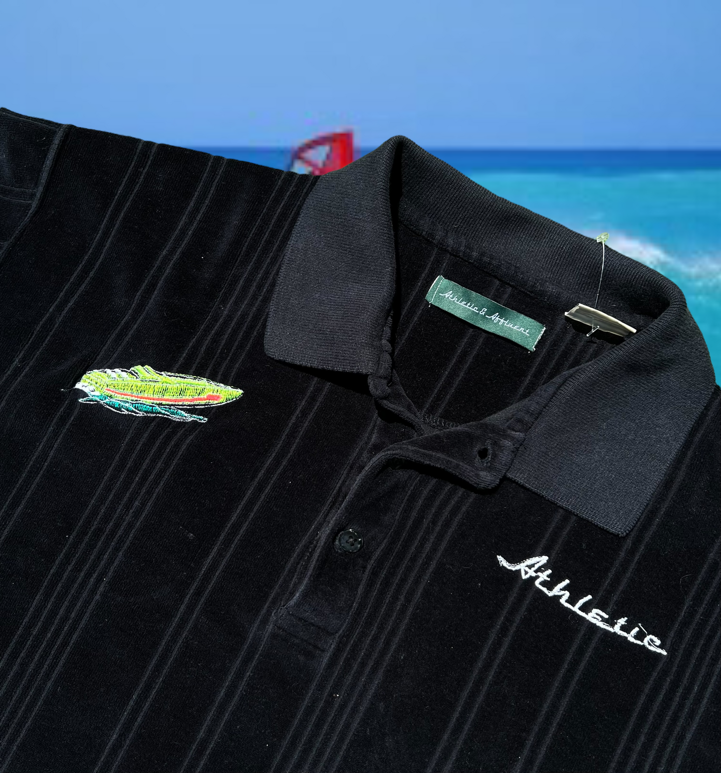 AA Velour Cigarette Boat Glow Polo Mens Medium